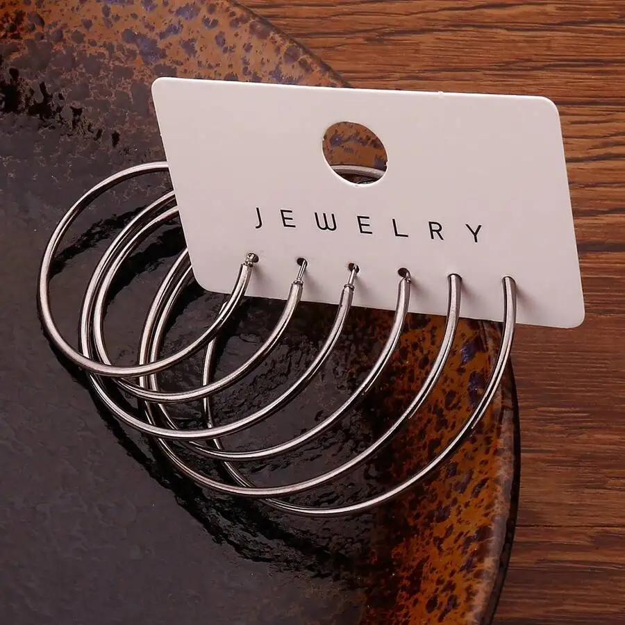 

3 Pairs Minimalist Hoop Earrings Stainless Steel Silver Tone