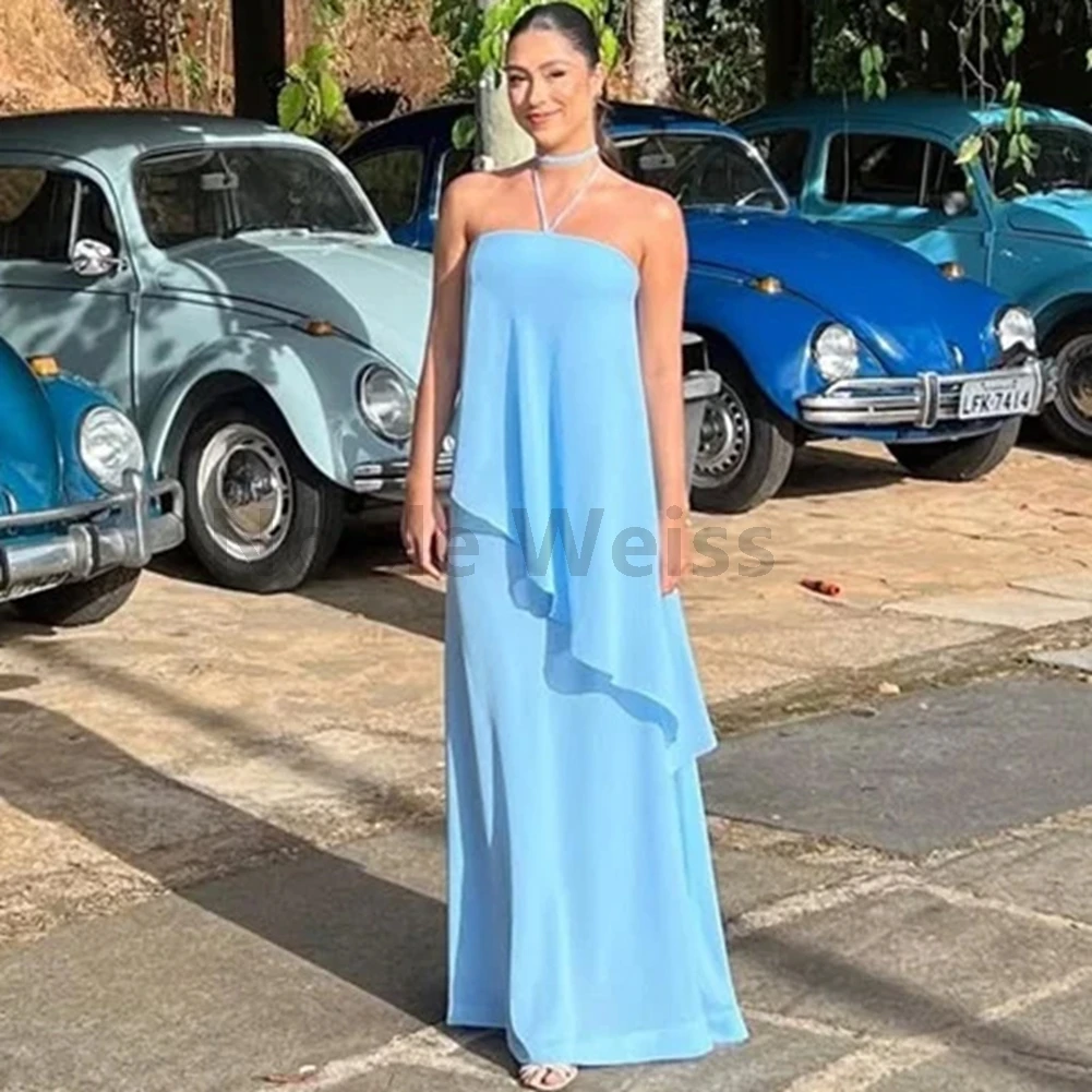 Chiffon Prom Dress Strapless Tiered Formal Evening Gown Customize