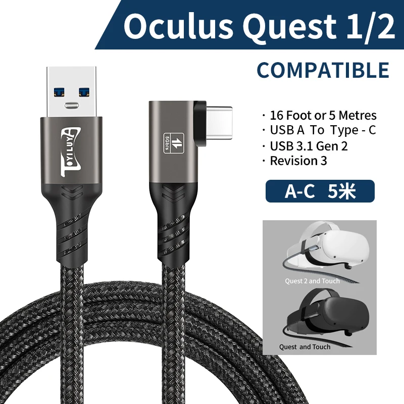 Cables VR para Oculus Quest 1/2, Cable de conexión de 5M, USB 3,0, 100W, Cable de carga rápida tipo C, accesorios para auriculares Oculus Quest 2