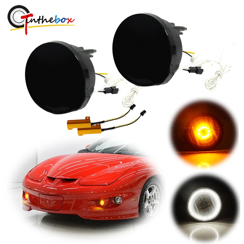 2pcs Dual-color Amber LED Car Front Bumper Turn Signal Lights w/ White DRL Driving Lights For 1998-2002 Pontiac Firebird