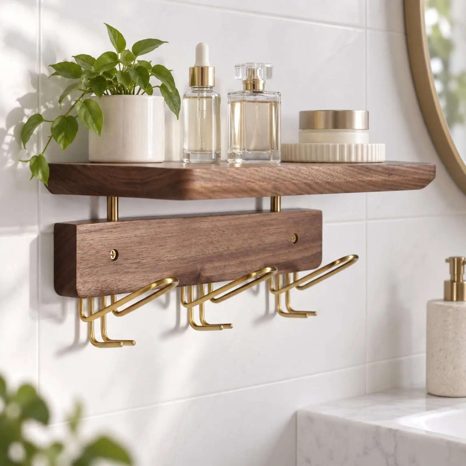 Wall Toothbrush Rack Solid Wood Bathroom Shelf Organizer for Toiletries Perfume and Personal Care