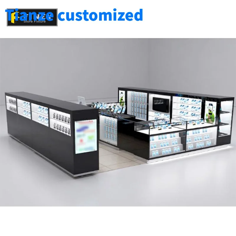 

（customized）Custom Glass 3D Cell Phone Kiosk Commercial Mall Accessories Display Showcase