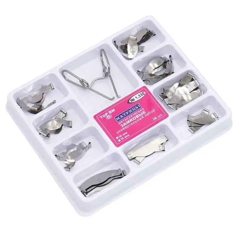 36-teiliges Dental-Matrix-Bandsystem zur Molarrestaurierung, abschnittsweise konturierte Metallbänder und Trennringe-Set, autoklavierbar