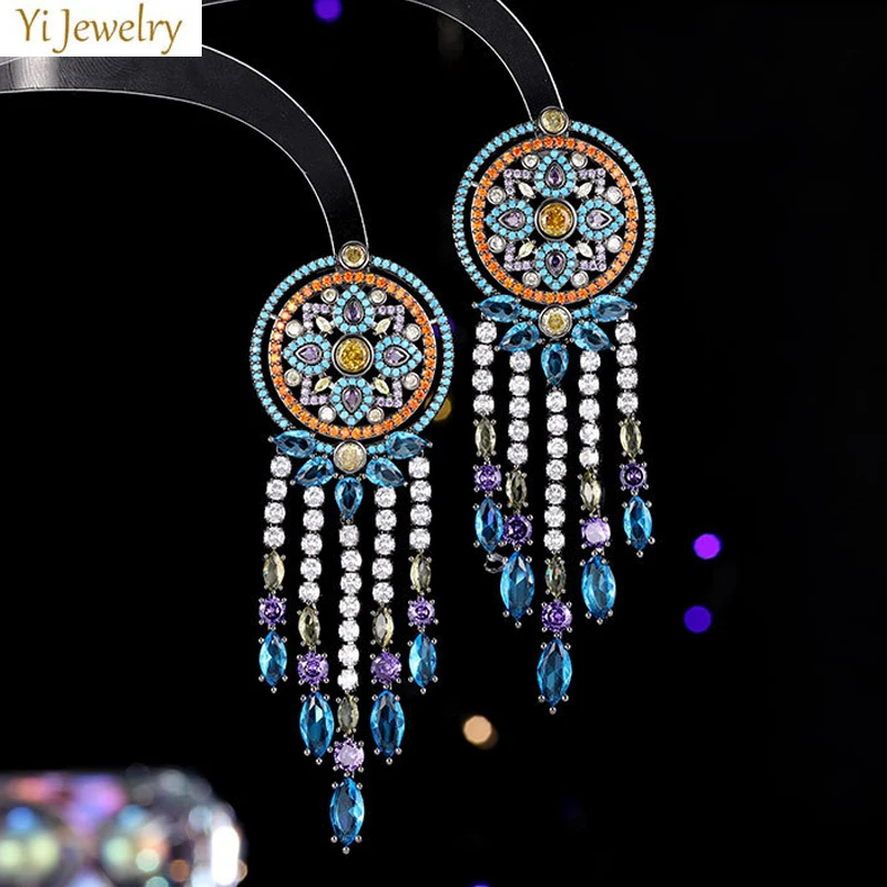 Luxury Jewelry Women Earrings Long Tassel Small Water Drop Dangle Earrings Dream Catcher Shiny Zircon Multicolor Female Gift