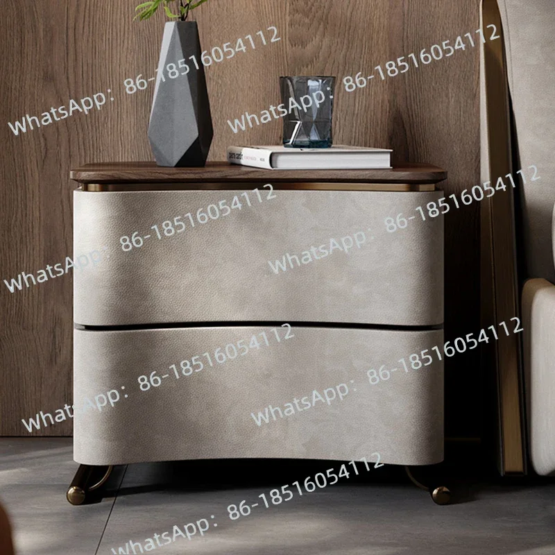 Italian Minimalist Walnut Bedside Table Large Household Modern Light Luxury Natural Marble Headboard