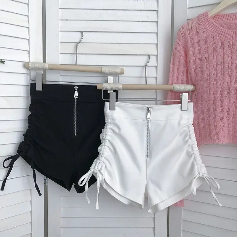 Summer Shorts Women 2026 New Bottoms High Waist Slim Fit Drawstring White Wide Leg Shorts Zipper Chic Pantalones Cortos De Mujer