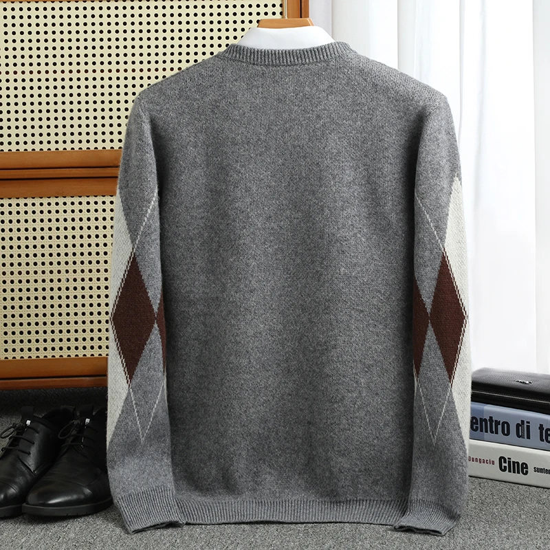 Diamond-thickened Autumn/Winter new 100% Merino wool cashmere sweater men's half turtleneck pullover warm bottom knit shirt top