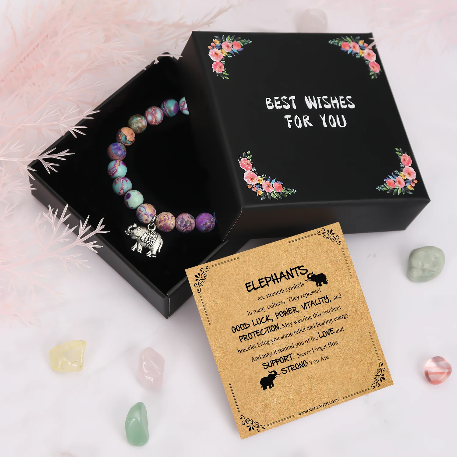 1PC Ideal Christmas Gift for Elephant Loversz,Elephant Bracelet With Gift Box Blessing Card Gift for Daughter Son Niece Nephew