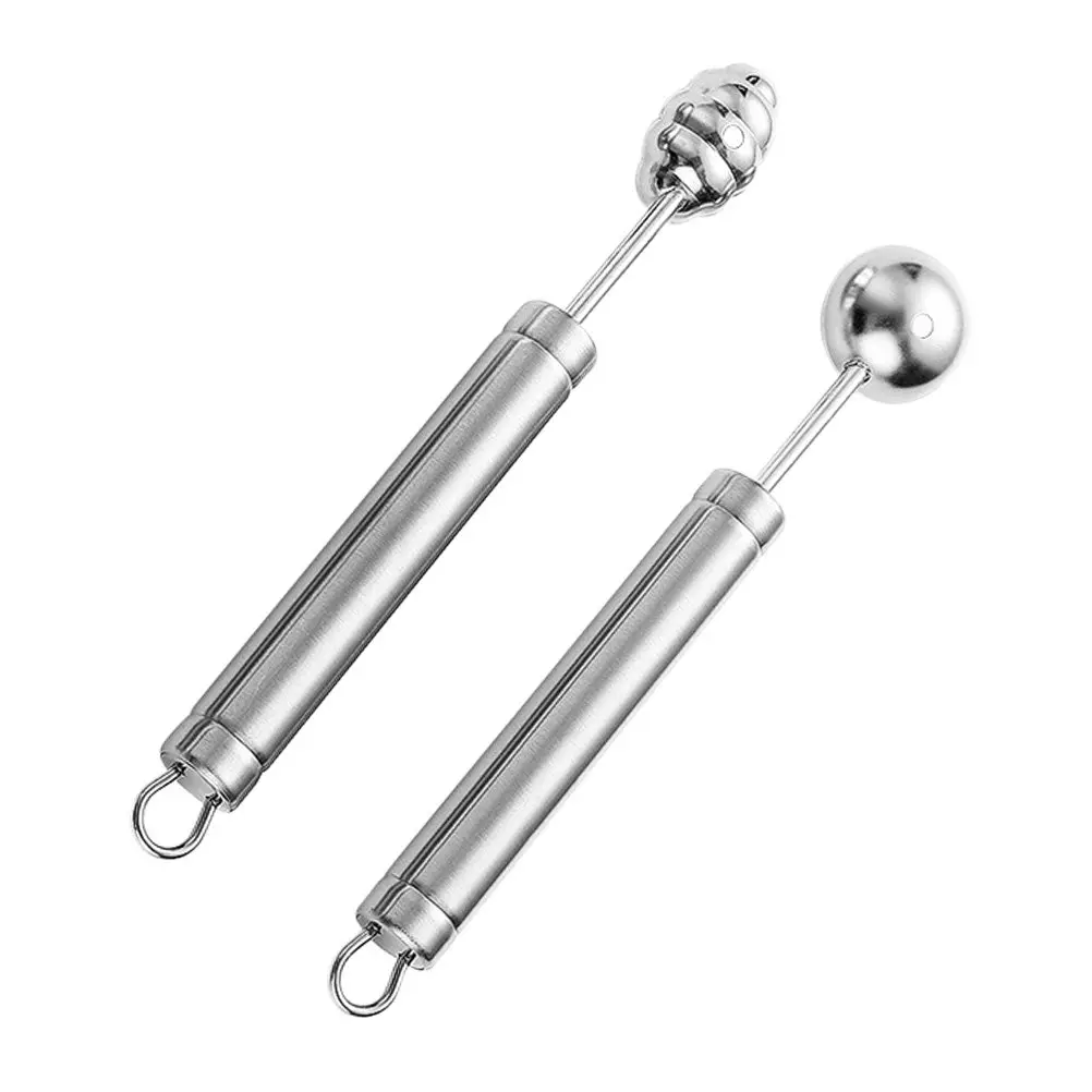 Juego de 2 cucharas de acero inoxidable para pelotas de fruta, para melón, helado, herramienta de cocina, cuchara metálica para comer fruta