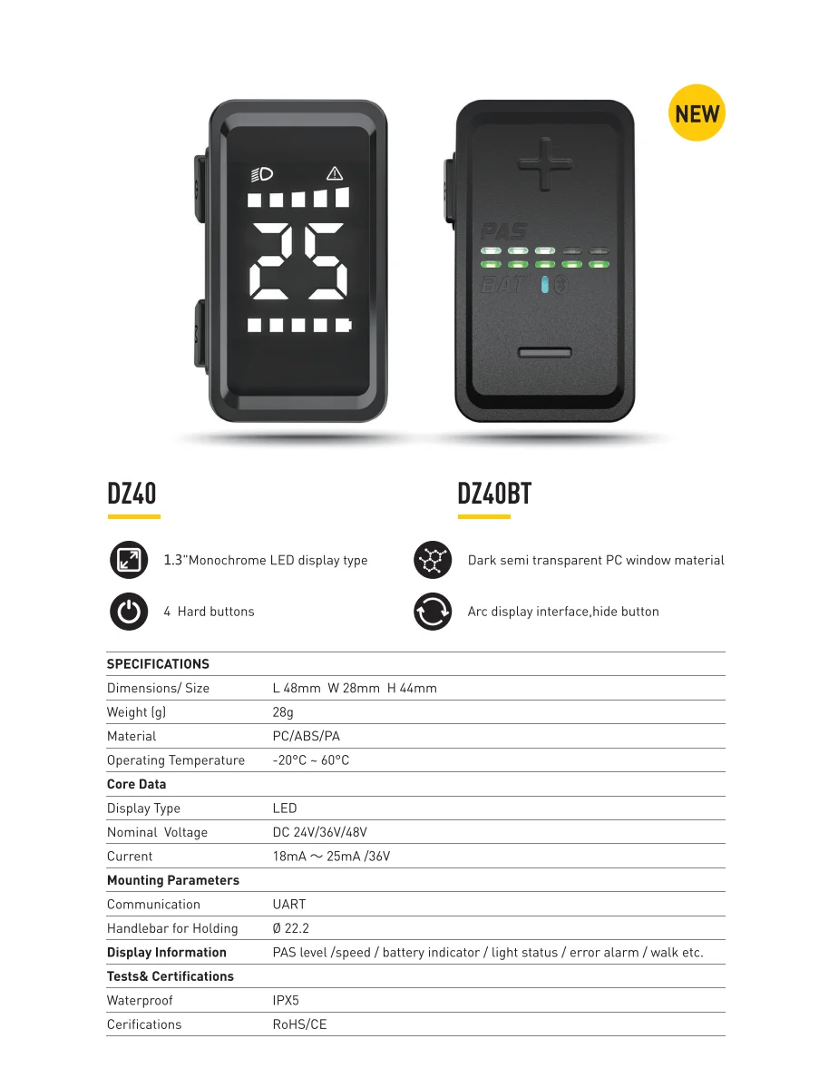 Bafang-Mid Motor Display, DZ40 Display for BBS0102 03 HD M500 M600 G510 M620 M420 M300 M200, UART and CAN Protocol Mini Meter