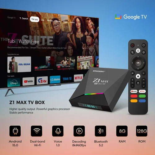 Imagen 2 del producto Z1 Max TV Box Android 15 iptv Allwinner H618 Quad Core 4G 5G WiFi Dual HD 8K 4K reproductor multimedia BT 5,0 compatible con caja de TV remota por voz