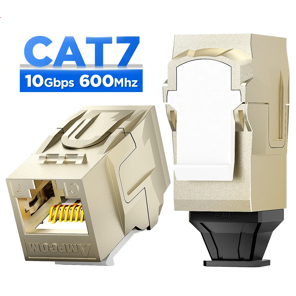 AMPCOM CAT7 RJ45 inline koppeling Keystone Jack, CAT6A CAT6 volledig zinklegering afgeschermde STP Feed-Through RJ45-aansluitingen vrouwelijk naar vrouwelijk