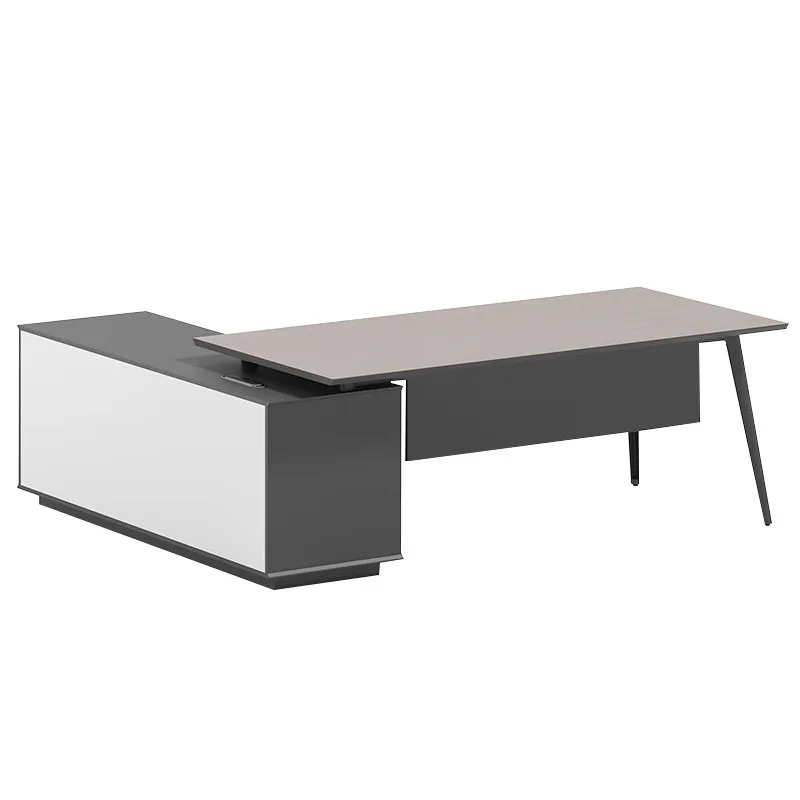 Simple and modern boss, office desk and chair combination, supervisor, manager, CEO's office, single desk, white