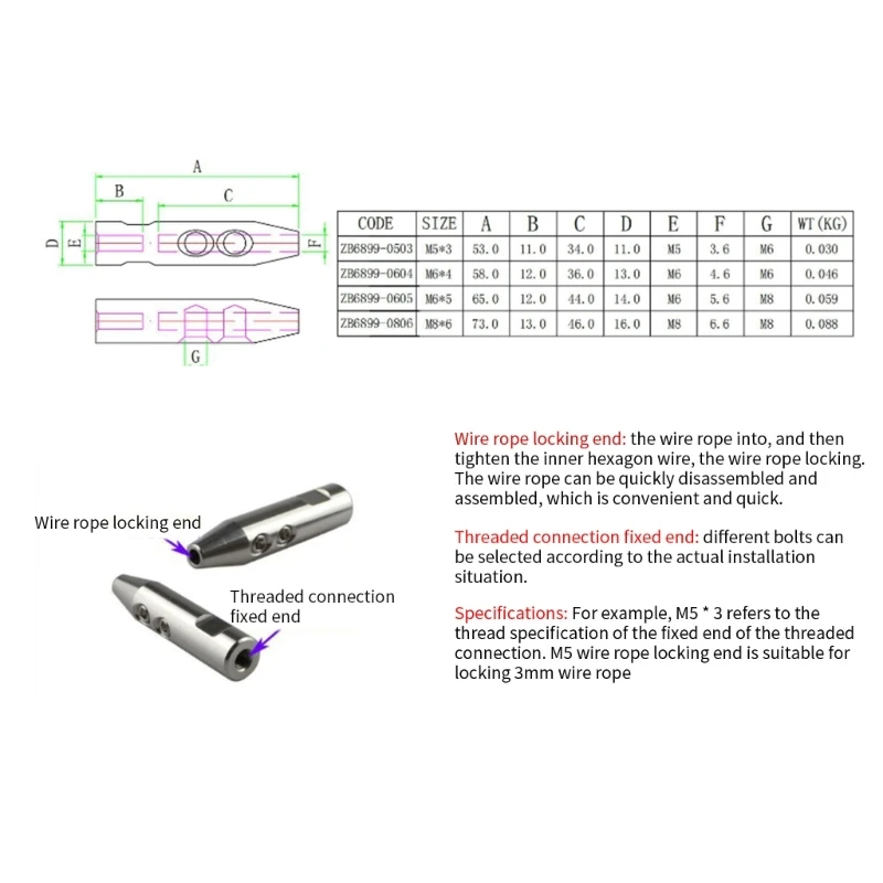 Kabelrailing Swage M6 Schroefdraad voor 3mm 4mm 5mm 6mm Fitting Terminal Dek Reling Hand Swage T316 Roestvrij Marine Grade