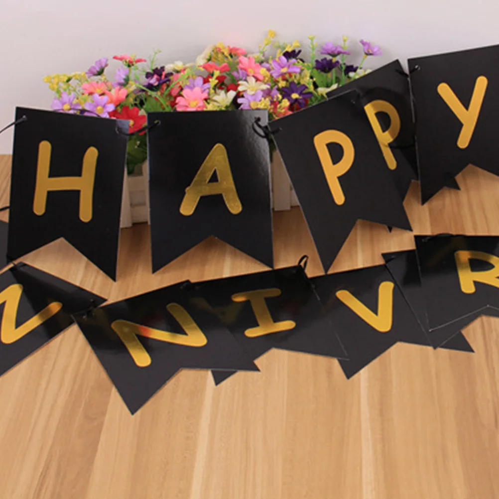 

2Pcs Anniversary Decoration Paper Banner Happy Anniversary Bright Colors Foldable Design Party Bunting Photo Props for Events