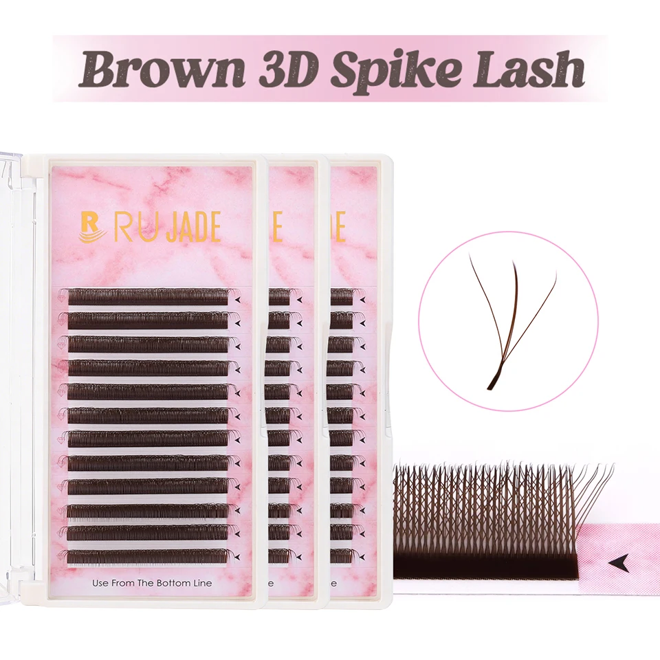 

Rujade New Brown Fairy 3DW Shape Eye Lashes Extension Easy Fan Premade Volume Fans Eyelash Wispy 3D Clover Spike Hand Woven Lash