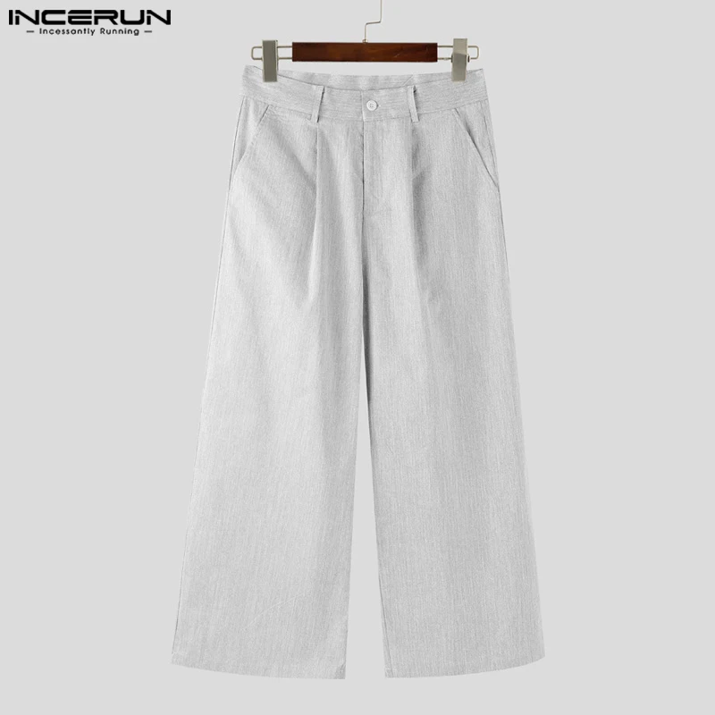 INCERUN 男性ワイドレッグパンツ無地ボタンジョガールーズカジュアルストレートズボン男性ストリート韓国スタイル男性長ズボン