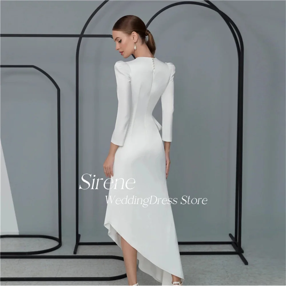 Abito da sposa personalizzato con lacci a tre quarti con o-collo Elegante abito da sposa con spacco laterale a pieghe a trapezio Vestido De Noiva