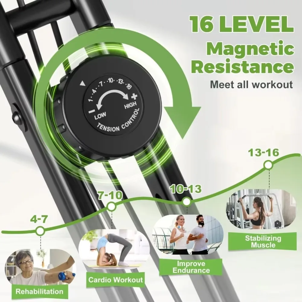 Foldable Exercise Bike 5-in-1 Stationary Magnetic Resistance 16 Levels 330LB Capacity LCD Indoor Home Gym Cardio Workout Cycle
