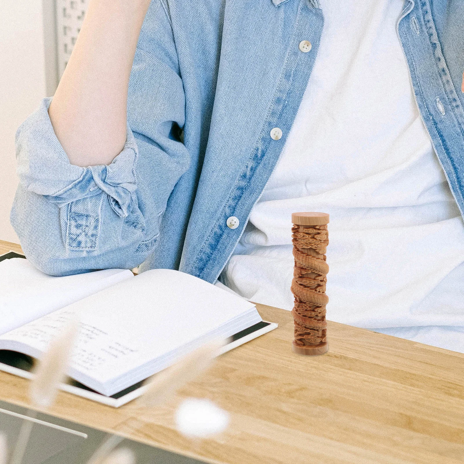 

Handmade Wooden Dragon Pillar Sculpture with Detailed 3D Design Ideal for Office Home Decor Cylindrical Shape Brings Peace