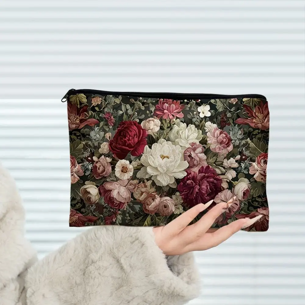 Zipper Closure Makeup Bag Printed Pattern Rectangular Shape Toiletry Bag Portable Wide Storage Space Cosmetic Bag Makeup Storage