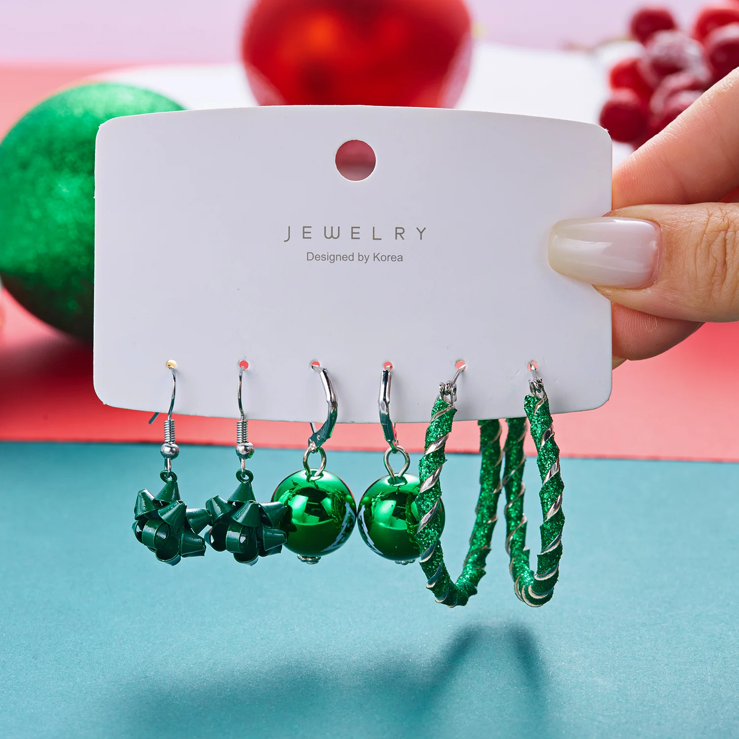 6pcs Christmas Colorful Ribbons Snowflake Drop Earrings Set for Women Resin Ball Bulb Earrings New Year Festival Jewelry Gift