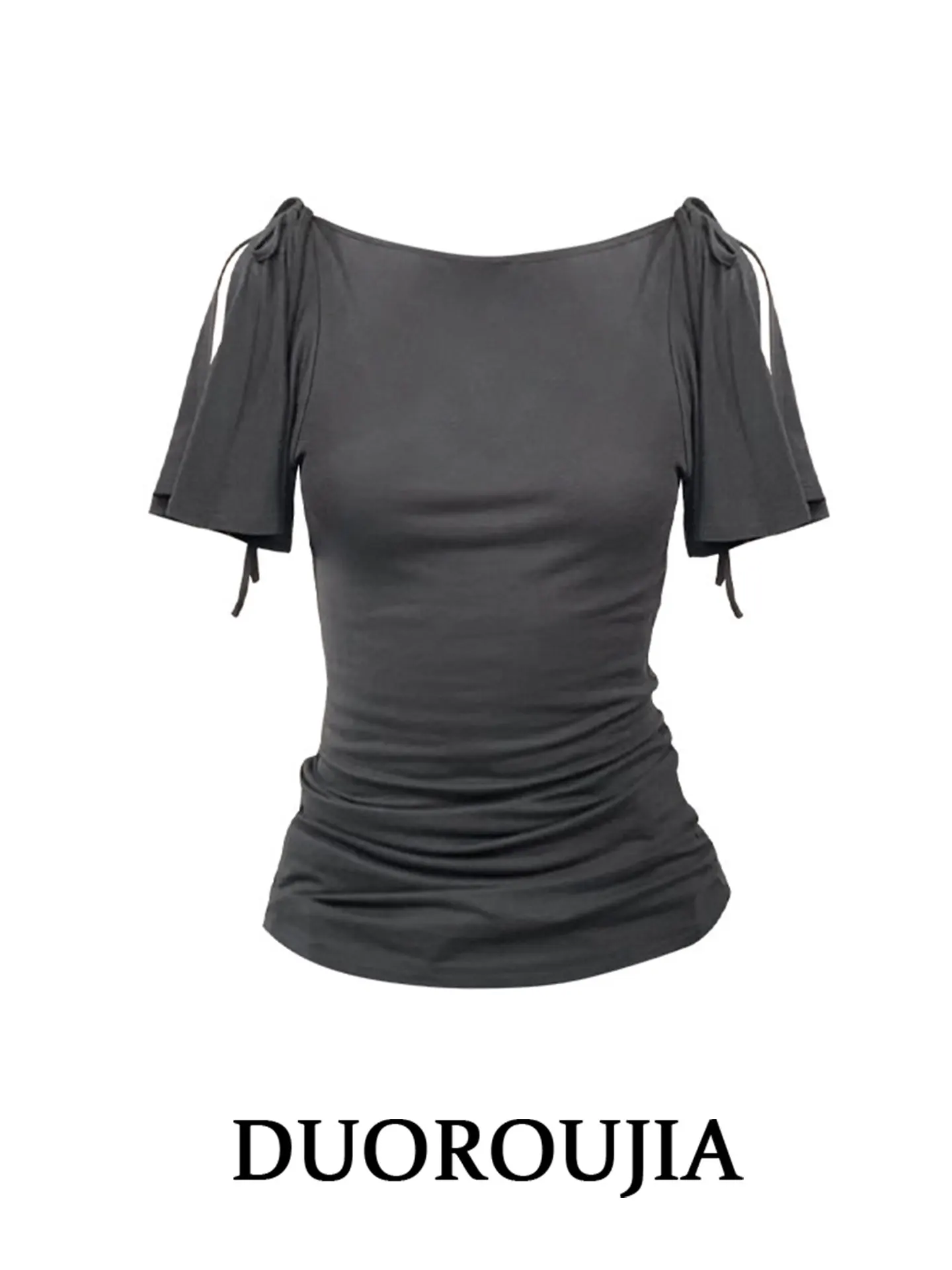 夏の女性用tシャツ-バレエスリーブ-スリットデザイン-ベルト付き-プリーツ入り-通勤スタイル-プラスサイズ-韓国ファッション-カジュアルインナーウェア