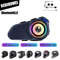 KEBIDUMEI BT6.0 Motorcycle Intercom Helmet Headset MP3 Music Player Noise Reduction Earphone 500M Interphone for 2 Riders