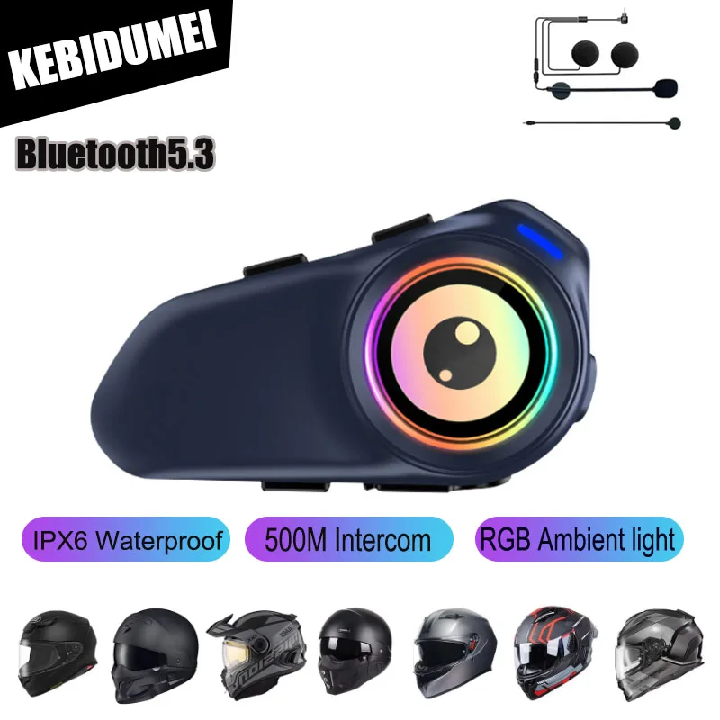 KEBIDUMEI BT6.0 Motorcycle Intercom Helmet Headset MP3 Music Player Noise Reduction Earphone 500M Interphone for 2 Riders