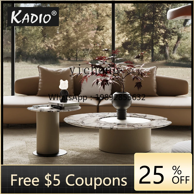 

ZZ modern light luxury/natural marble luxury stone/round Ruyi coffee table side table size combination