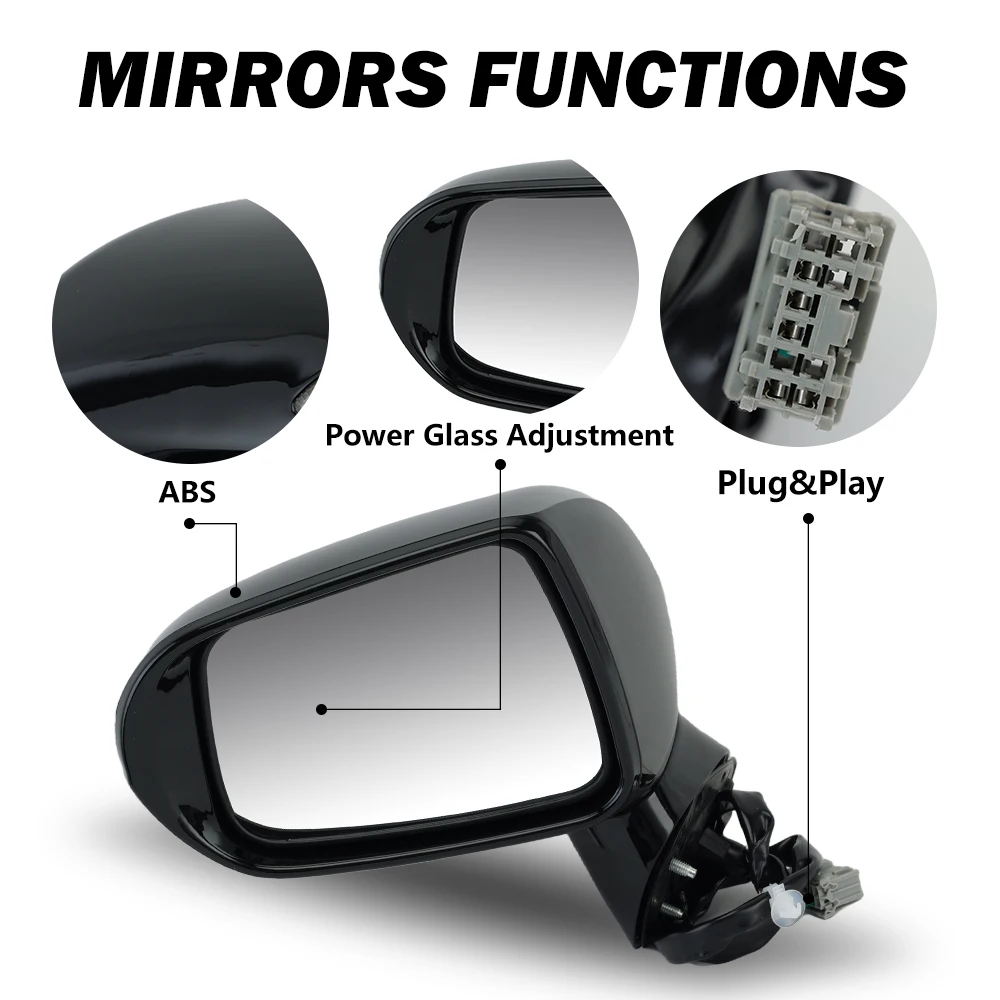 5 Wires Rearview Mirror Assembly For Honda Fit MK2 2005-2008 For Honda City 2007 With Bright Black Door Mirror Car Accessories