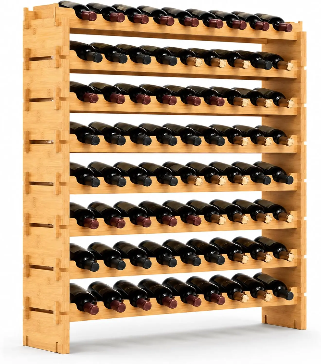 72 Bottle Wine Rack Stackable Bamboo Freestanding, 8-Tier Modular Shelf, Sturdy Wobble Free, Upgraded 2026 Design, Easy