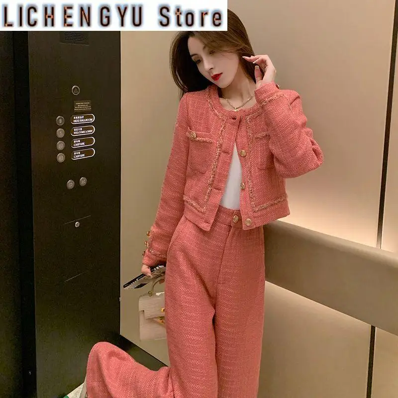 New  High Quality Women's Spring Temperament Slim Senior Sense of Small Dress Ladies Wide Leg Pants Two-piece Set