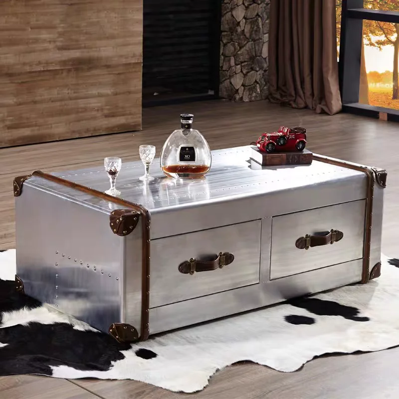 

Retro industrial style aluminum coffee table, second-hand B&B coffee shop tea table cigar bar storage box cabinet