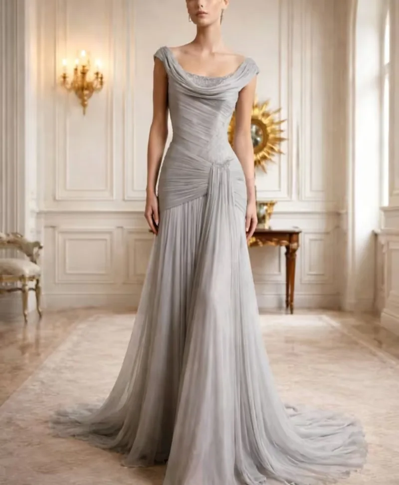 Customized 2026 New Arrival Fashion Sparkling Crystal Chiffon Pleated Sleeveless Evening Gown for Formal Party Prom Occasion