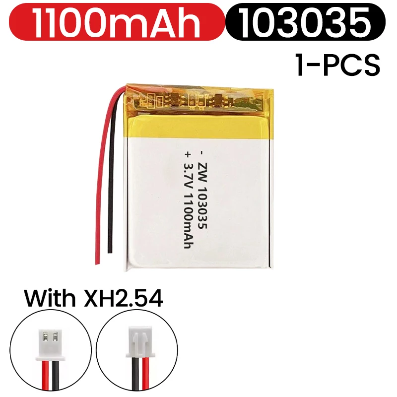 103035 3.7V 1100mAh Battery Lipo Polymer Lithium Ion Rechargeable Batteries +PCB Protection Board  PH2.0 XH2.54 Optional interfa view 3