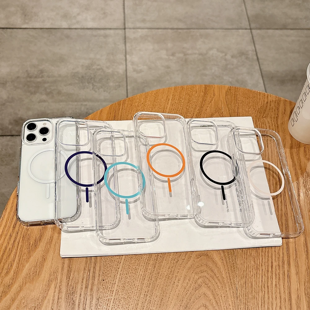 

10pcs Thin Lines Ring Magnetic Clear Case for iPhone 17 Air 13 Pro 16E 15 Plus 14 Promax Slim Fine Acrylic Cover Wholesale