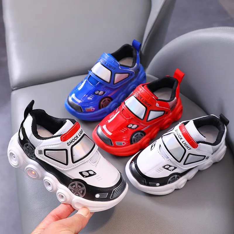 Kids'Casual Shoes Led Light PU Leather Spring Fashion Soft Bottom Shoes Breathable Anti-slip Red White Blue Size 21-30
