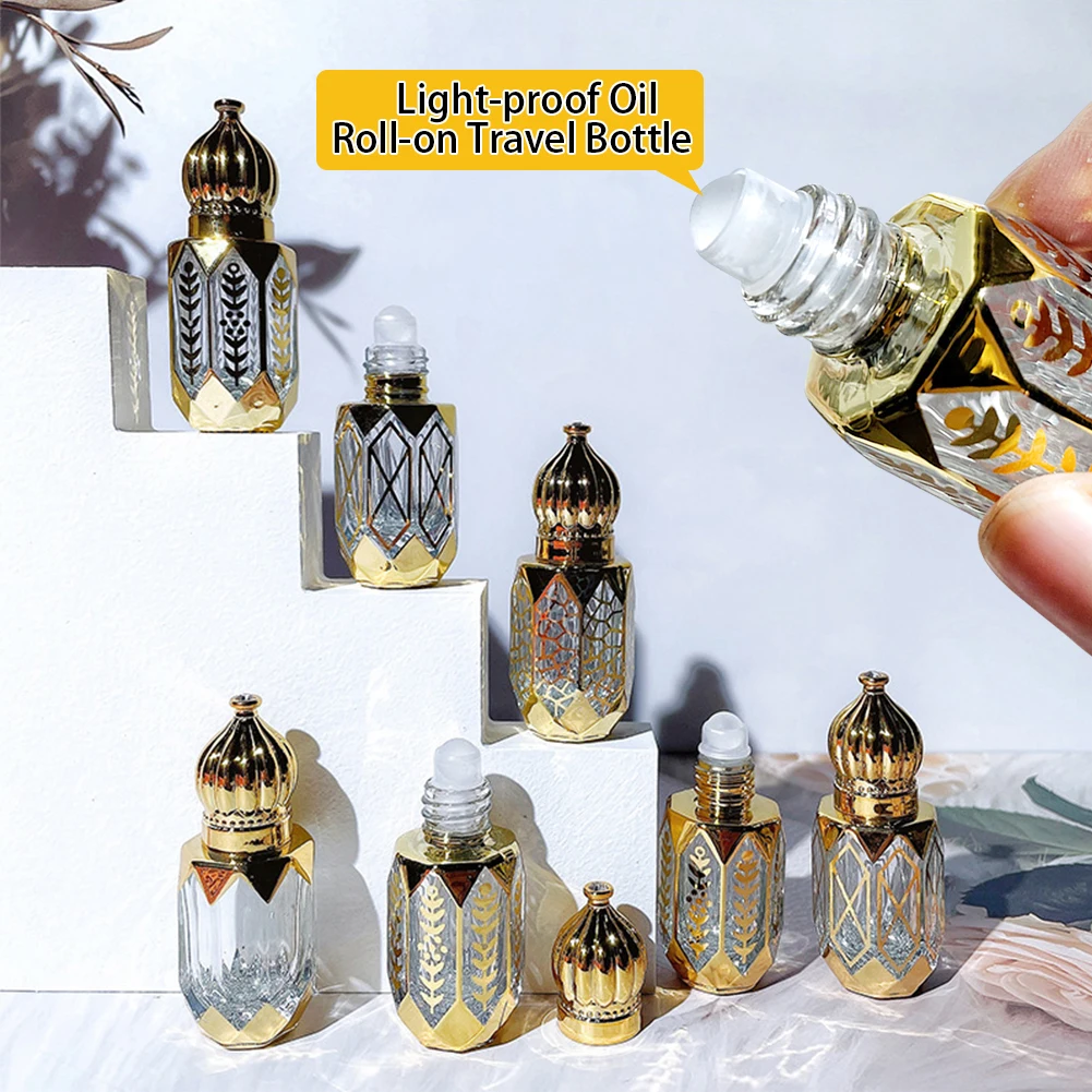 6ml Gold Arabisch Kristall Ätherisches Öl Flaschen Attar Oud Glas Parfüm Flaschen mit Glas Roll-auf Ätherisches Öl flasche Reise