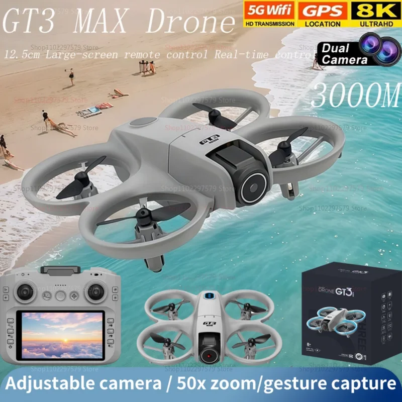 GT3 MAX ミニドローン 5G GPS プロ仕様 8K HD 空撮 リモコン航空機 HD デュアルカメラ クアッドコプター 男の子向けおもちゃ ギフト