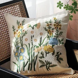 Embroidery Flourishing Flower Birds Butterfly Throw Pillows Cotton Linen Pillowcase Sofa Car Cushion Cover Home Decor 45x45cm
