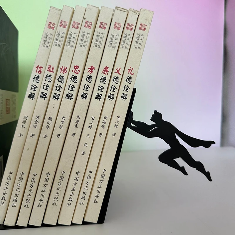 Creative Super Hero Bookshelf Figurines Metal Book Storage Display Desktop Ornament Funny Office Accessories Books Standing Base