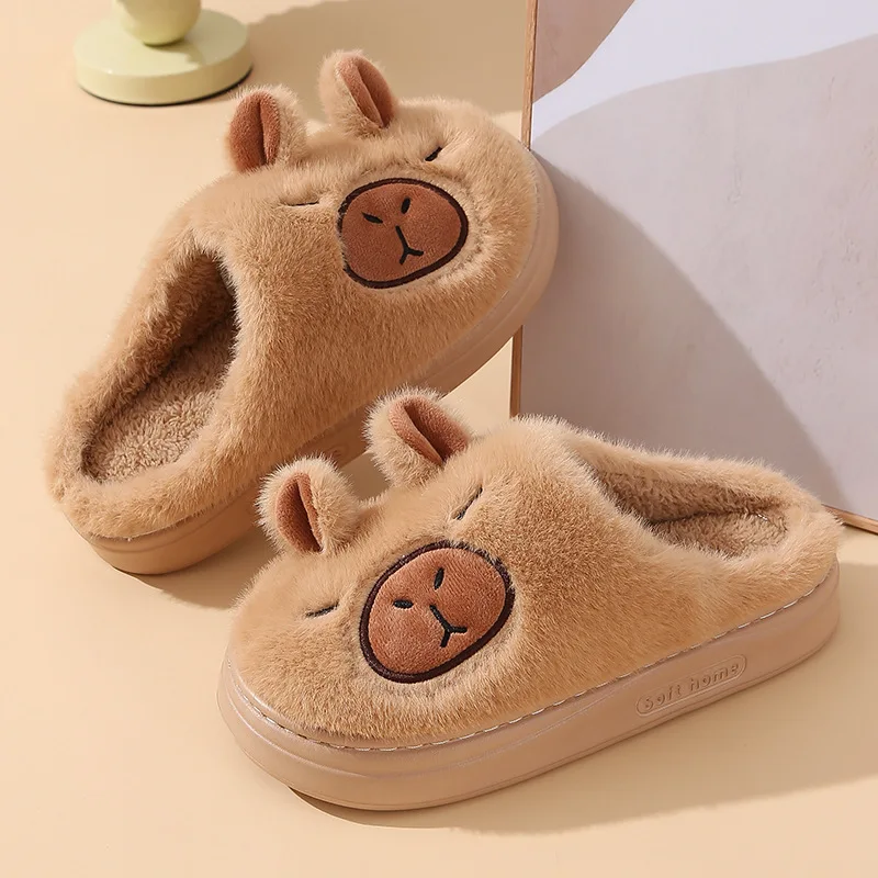 

New Adorable 3D Side Ear Capybara plush slippers Women Fuzzy Comfort for Your Feet Warm Soft Fleece Animal Furry Slippers