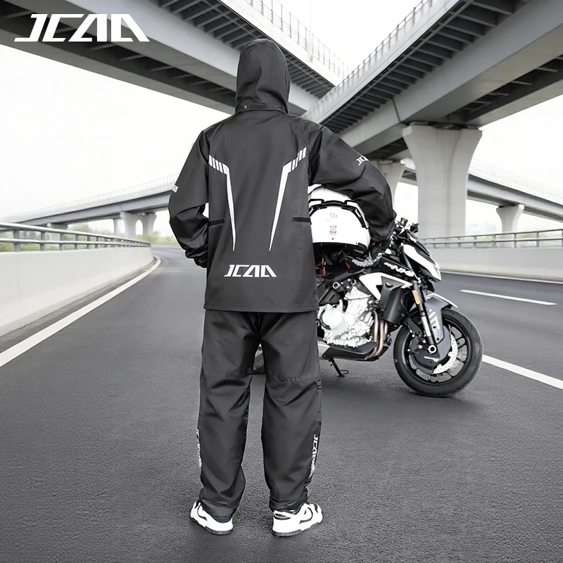 JCAA Waterproof Windproof Motorcycle Raincoat Jacket & Trousers, Heavy Rain Proof Unisex Men Women E-Scooter Motocross Raincoat