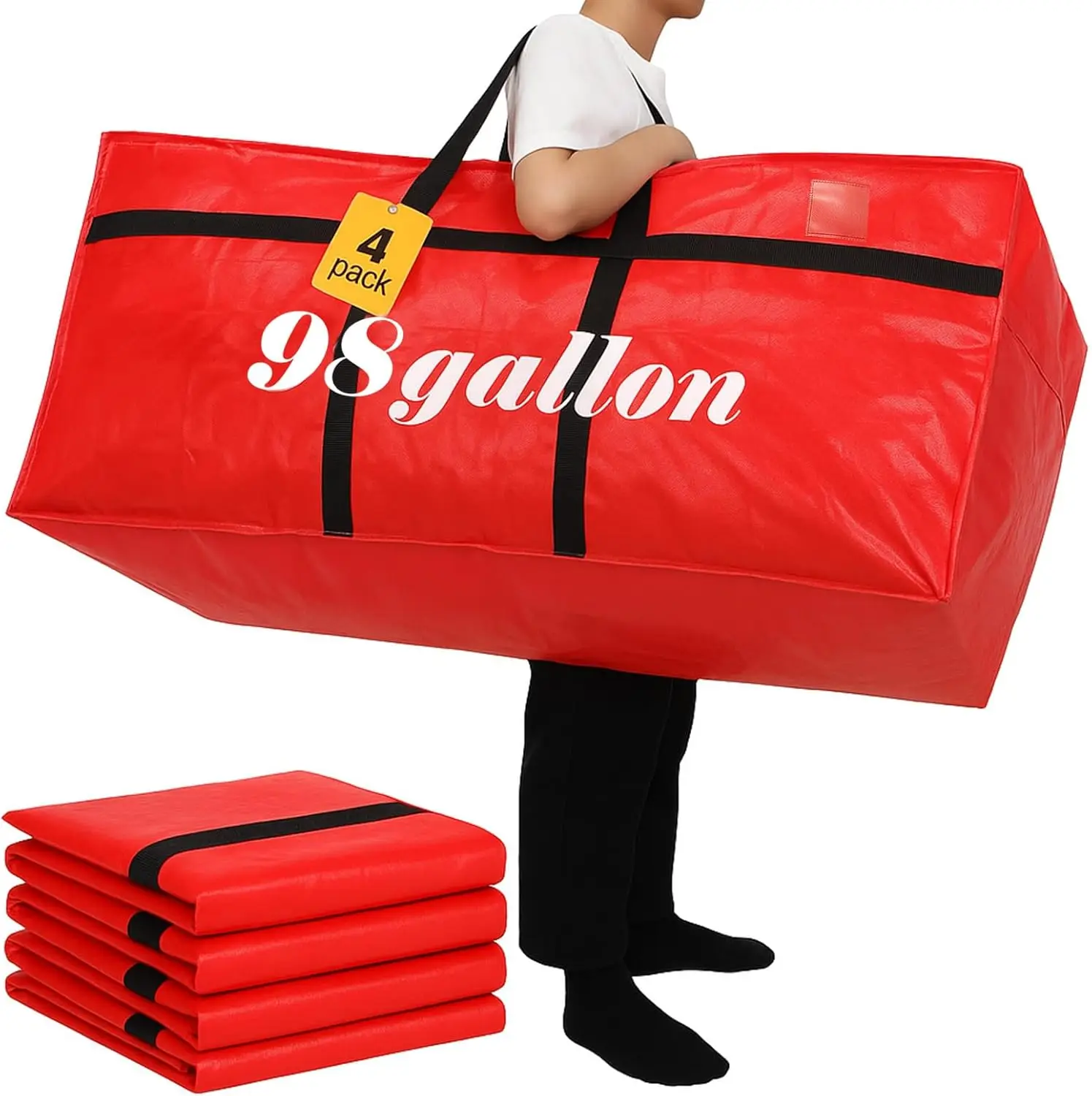 

Набор из 4 сверхбольших мешков для переезда объемом 98 галлонов, сверхпрочные, на молнии, складные, для путешествий, одежды, одеял, подушек