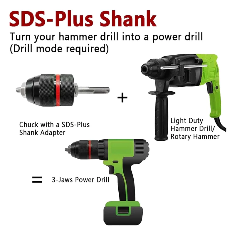 Keyless Drill Chuck Quick Change Hand Drill Chuck 1/2-20UNF Mount 1.5-13Mm with SDS-Plus 1/2Inch Wrench Adapter