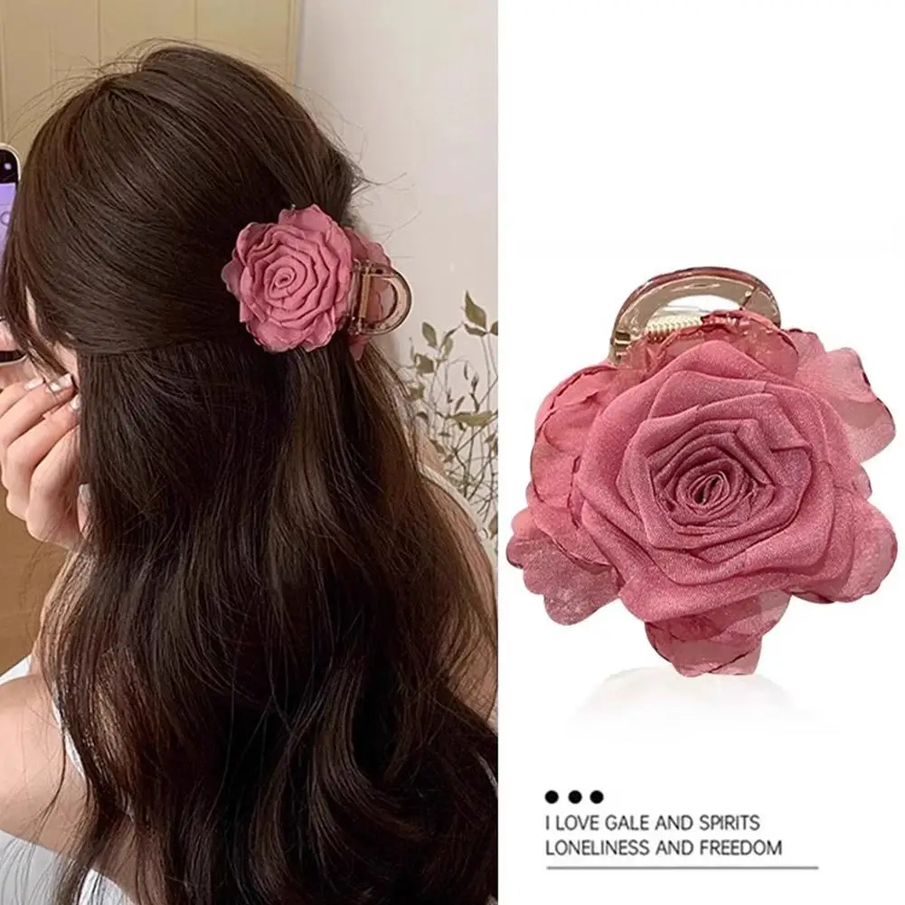 

Elegant Rose Flower Hair Claw For Women Girls Sweet Hair Ornament Fashion Hair Claw Clip Photo Shoot Hair Accessories A3R1