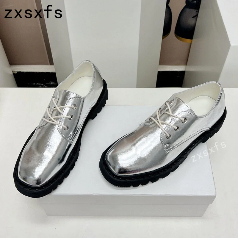 

2023 New High Quality Gneuine Leather Flats Shoes Women Round Toe Lace Up Ladies Shoes Brand Casual Party Shoes Mujer