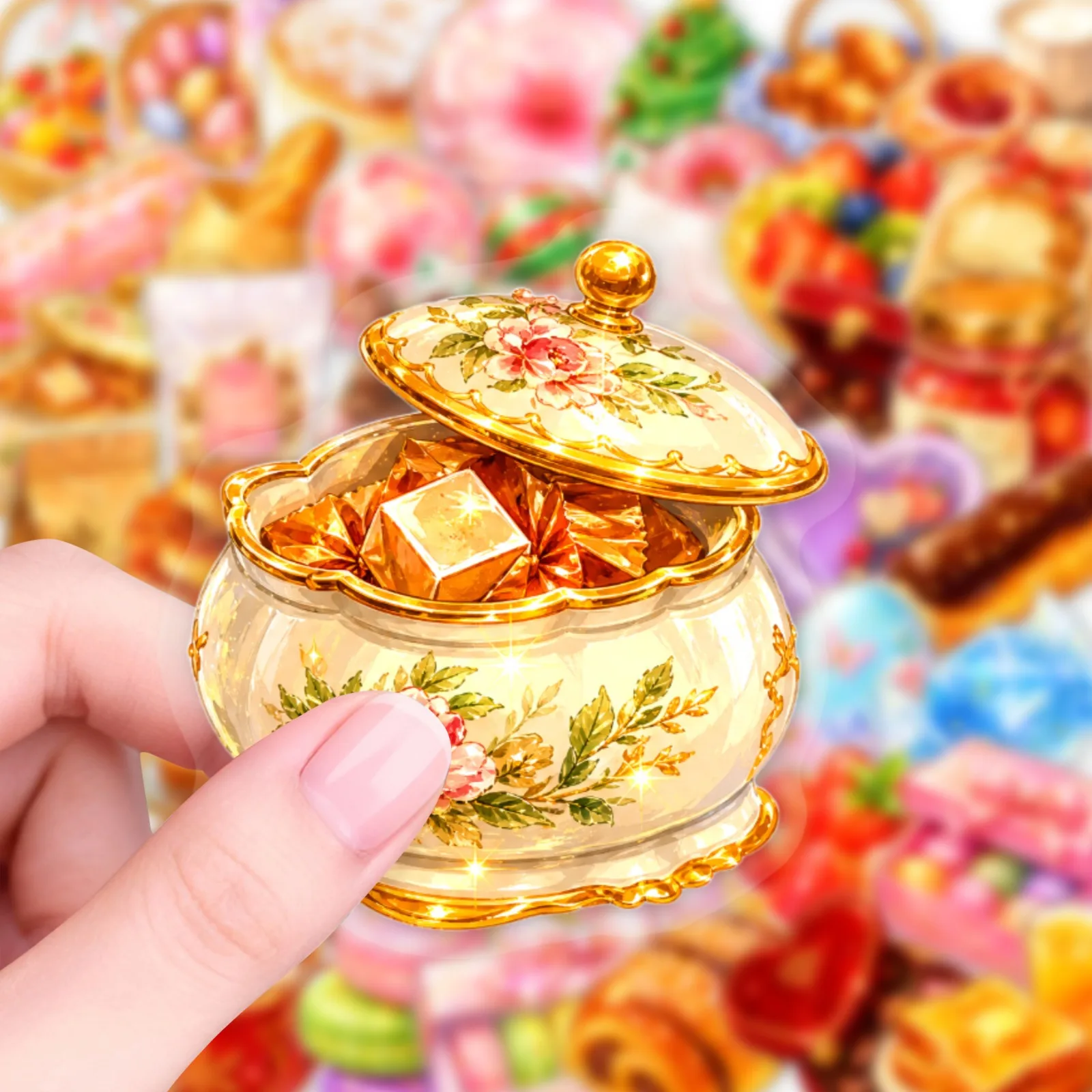 50PCS Watercolor Dessert Hand Account PET Stickers French Pastry Reusable Decals Decorate Fridge Luggage Cabinet Water Cup Decal