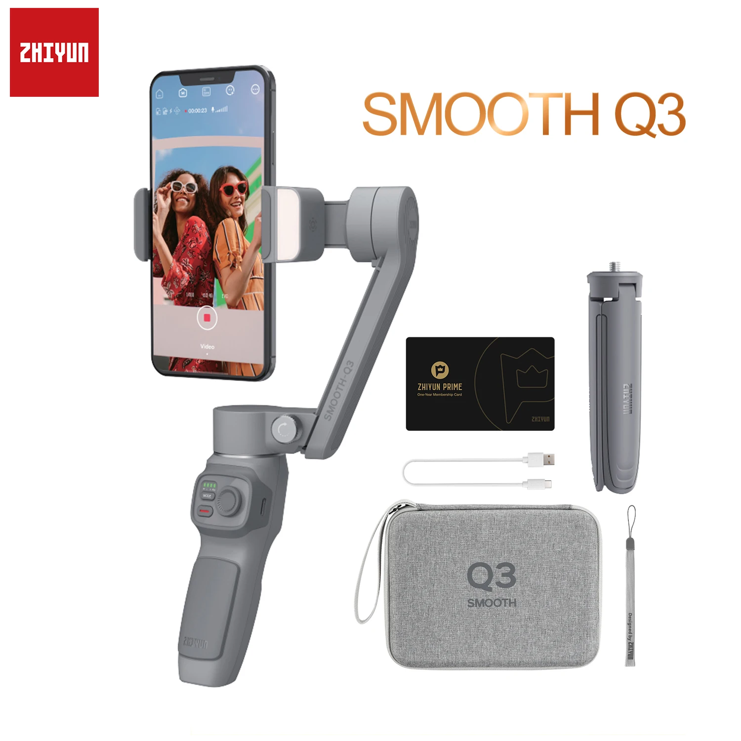 ZHIYUN SMOOTH Q3 3-Axis Gimbal Stabilizer Foldable Selfie Stick With Fill Light&APP Control for Cell Phone Smartphone Mobile